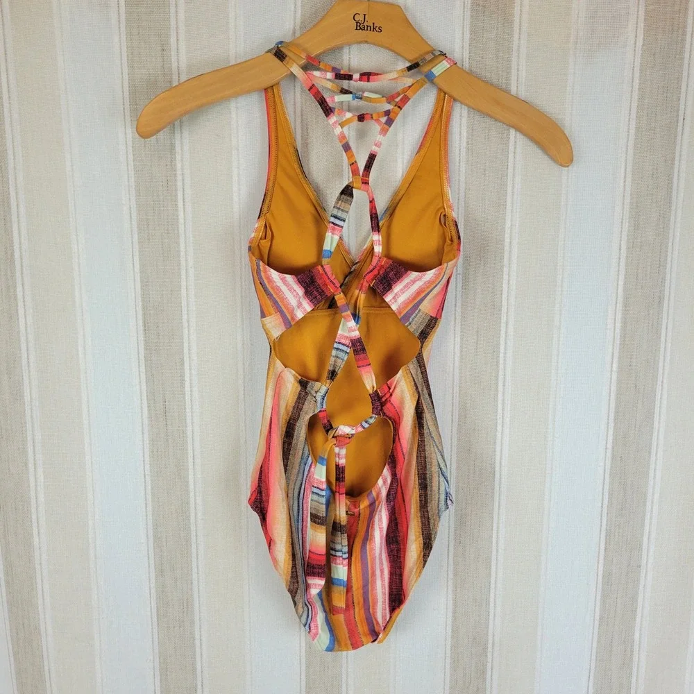 Prana One Piece Swimsuit Summer Wave Striped Size Extra Small